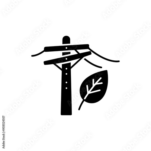 Power Pole with Leaf Icon - Black Filled Glyph