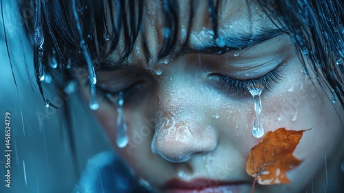 Rainy Day Melancholy: A Child's Sorrowful Gaze
