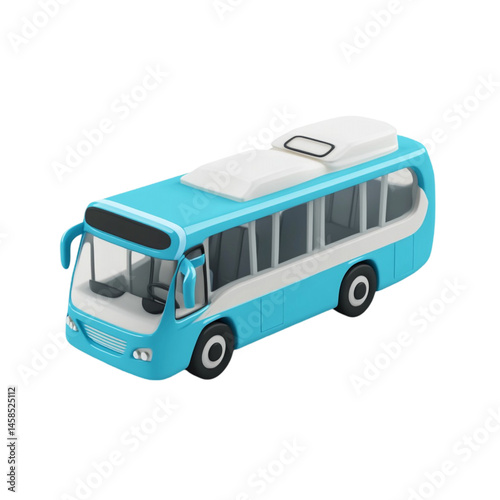 A cute light blue toy bus model with white accents