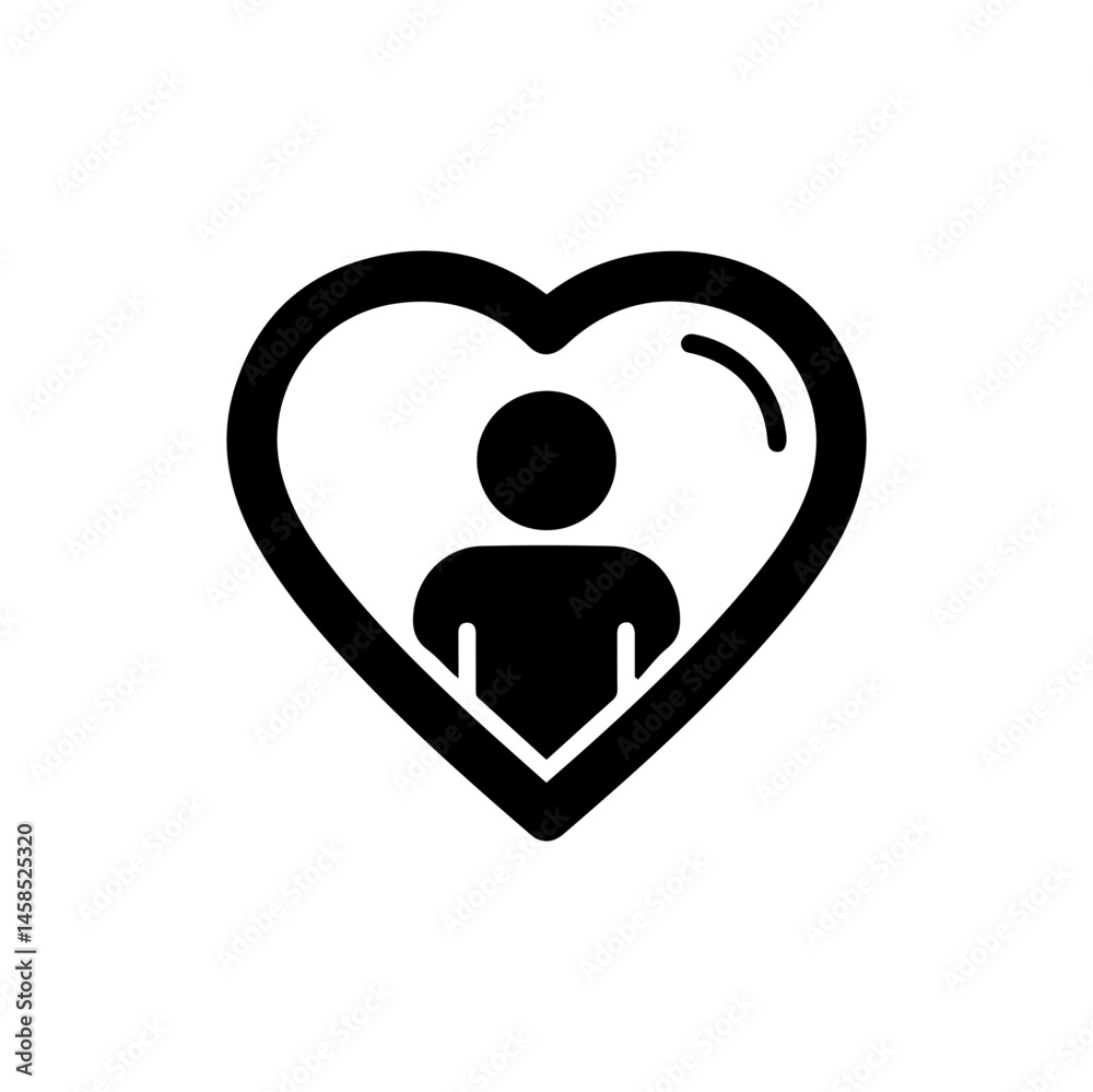 Person in Bubble of Heart Symbolizing Emotional Boundaries - Flat Icon Person in Bubble of Heart Symbolizing Emotional Boundaries - Flat Icon