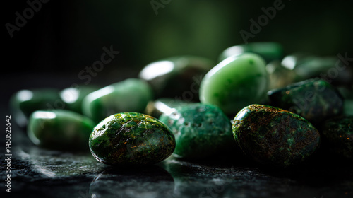 Photo of jadeite stone in elegant, deep green refinement