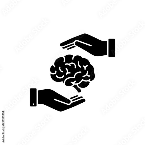 Two Hands Cradling Brain Symbolizing Mental Support - Mental Health Icon