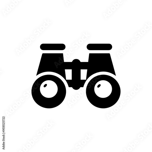 Binoculars Icon with Two Lenses and Hinge in Black Silhouette Style