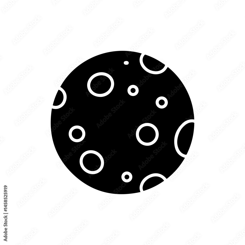 Moon Icon with Half Shadow and Crater Details - Black Moon Icon with Half Shadow and Crater Details - Black