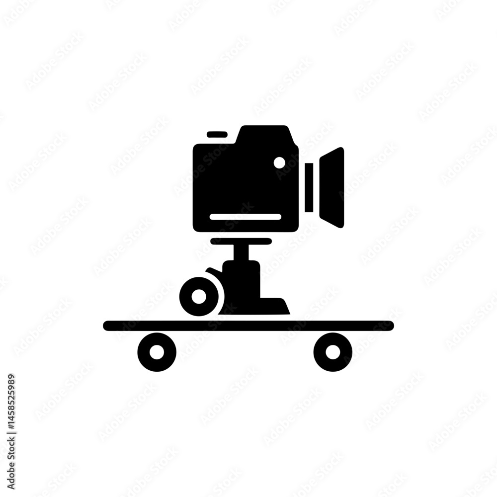 Dolly Track Wheels Under Camera Icon - Black Filled Dolly Track Wheels Under Camera Icon - Black Filled