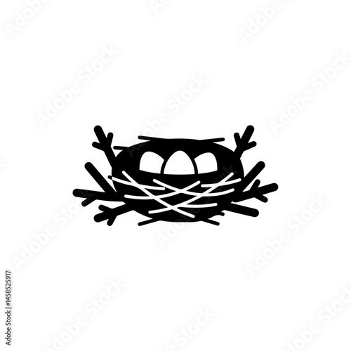 Nest Icon in Branches with Three Eggs - Black Filled