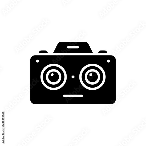 360 Degree Camera Icon with Double Lens in Black Filled Style