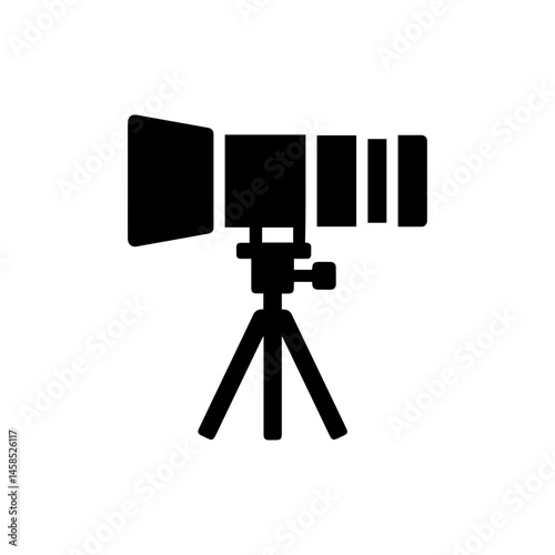 Telephoto Lens on Monopod Icon Black Filled Design
