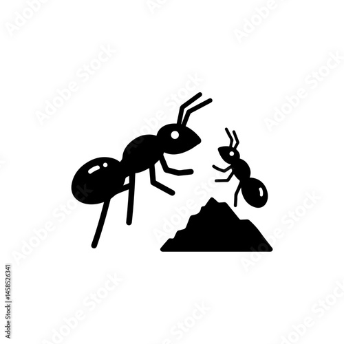 Ants Marching Toward Food Icon, Simple Insect Movement Illustration