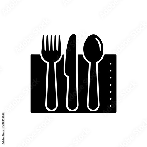 Black Icon of Disposable Utensils on Napkin