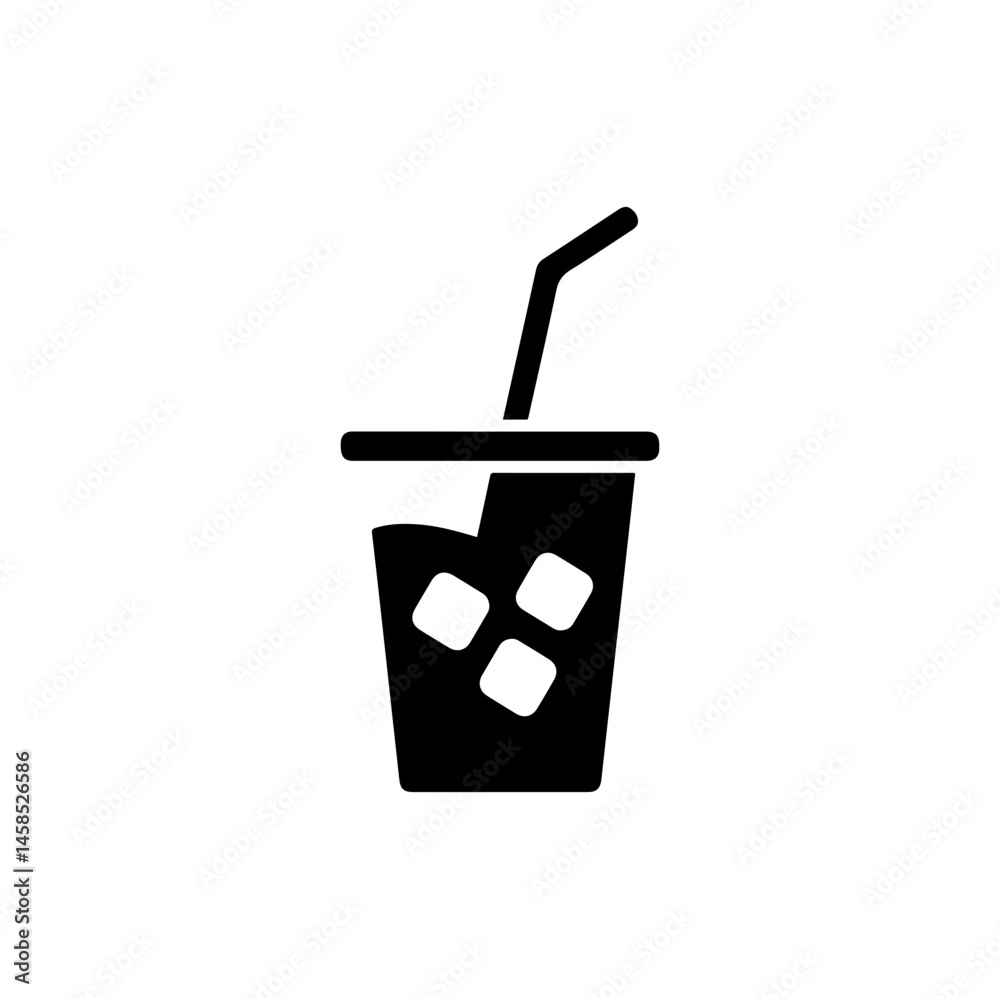 Plastic Cup with Straw and Ice Icon - Minimal Black Filled Plastic Cup with Straw and Ice Icon - Minimal Black Filled