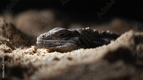 Photograph of an iguana resting on the gumption blend perfectly with its surroundings, demonstrating camouflage.