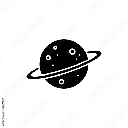 Planet with Ring - Top View Black Filled Icon with Minimal Symmetry