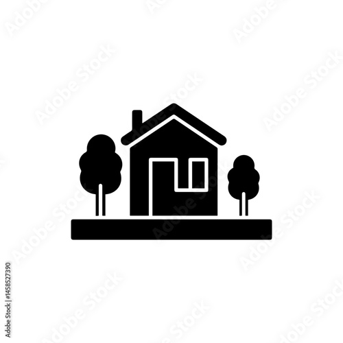 Garden Around Home Outline Icon Black Filled