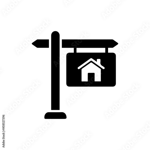 For Sale Sign Post with Home Outline Icon Black Filled