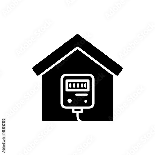 House with Electric Meter Black Filled Icon