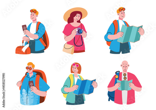 Tourist Character Set Vector illustration
