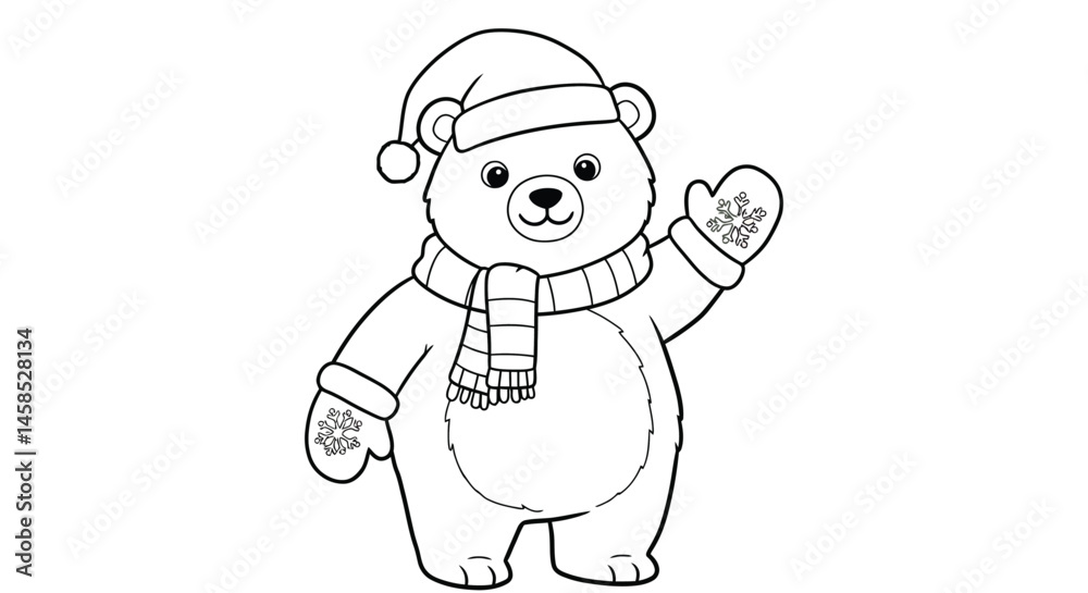 Fototapeta premium Charming Cartoon Christmas Polar Bear Character Ready to Color for Children