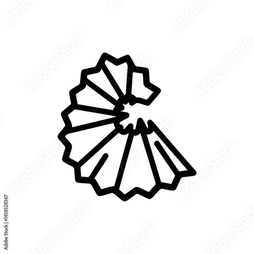 Pencil Shavings Curl in Thin Line Style Icon, Black Filled Writing Symbol