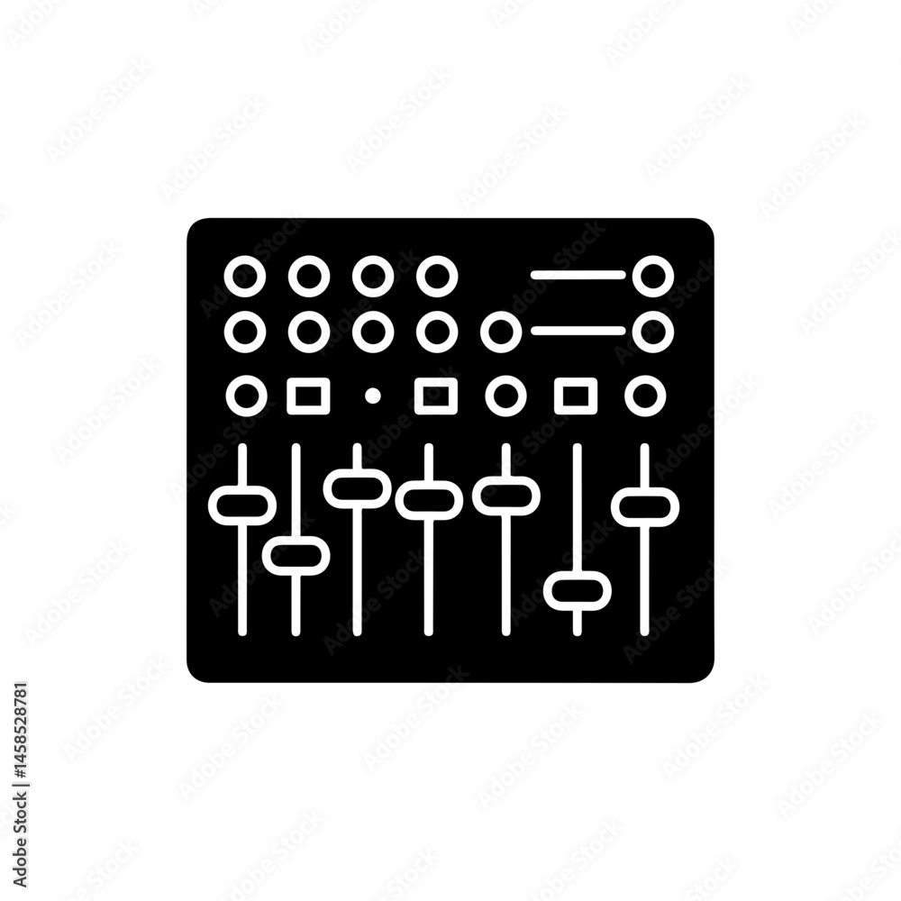 Fototapeta premium Minimalist Black Icon of a Soundboard with Sliders and Buttons
