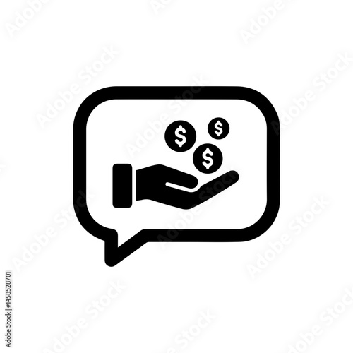 Black Filled Icon of Speech Bubble with Donation Alert Symbol