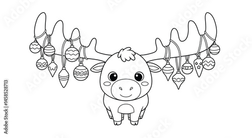 Adorable Cartoon Christmas Moose Character Illustration for Children to Color