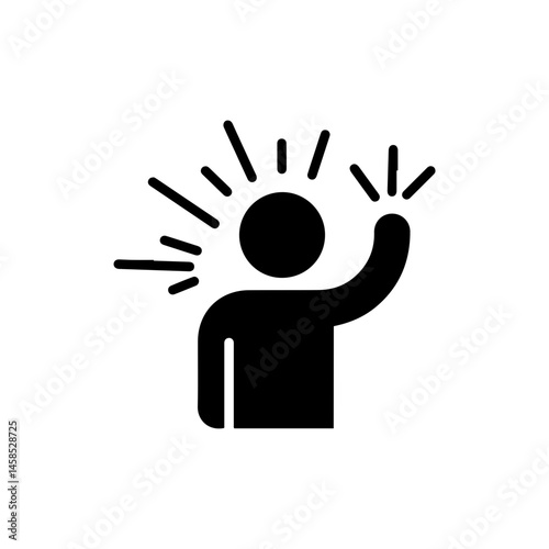 Flat Black Icon of Person Waving with Stream Lights Behind