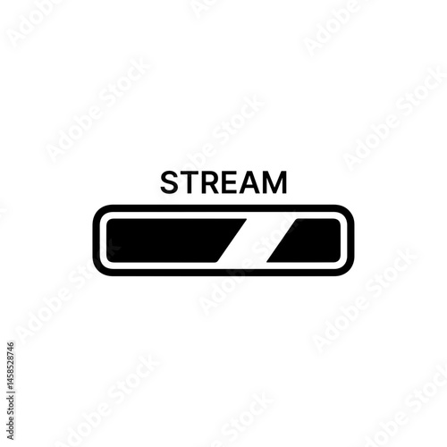Flat Black Icon of Loading Bar with Stream Text Above