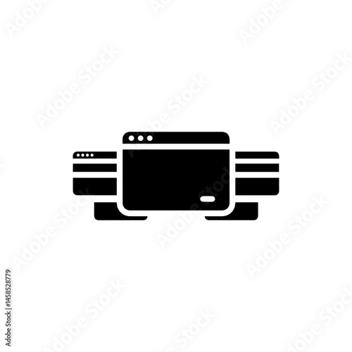 Minimal Black Filled Icon of a Streaming Overlay Layout with Window Frames
