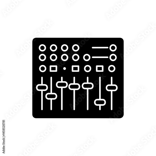 Minimalist Black Icon of a Soundboard with Sliders and Buttons