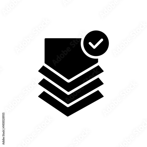Layered Documents with Check on Top Minimal Black Icon