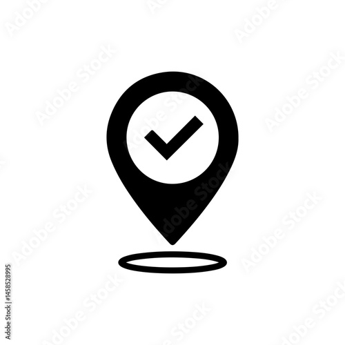 Pin Marker with Check Inside - Minimal Black Icon