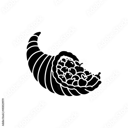 Cornucopia Filled with Fruits and Vegetables Icon, Black Filled Harvest Symbol