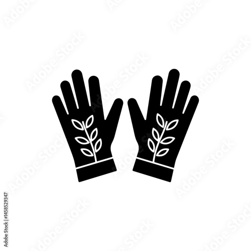 Pair of Gloves with Leaf Embroidery Icon Black