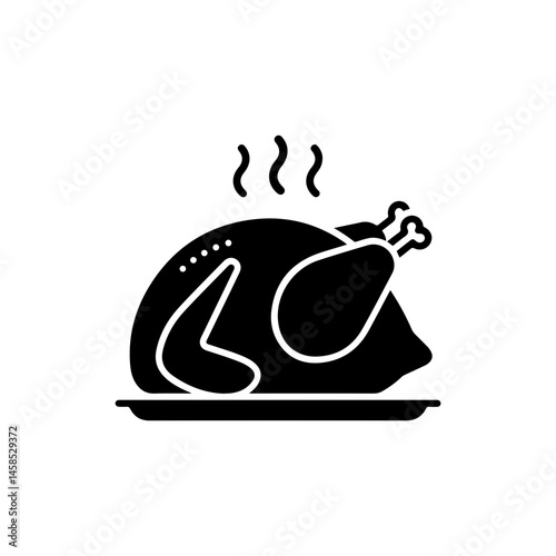 Roasted Turkey on Platter with Steam Rising - Black Icon