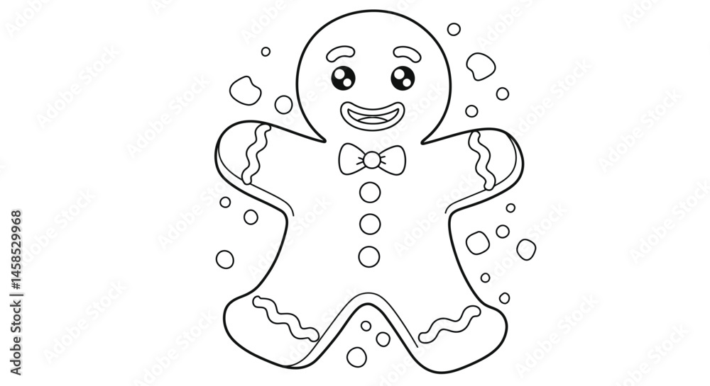 Fototapeta premium Cute Cartoon Gingerbread Man Character Ready to Be Colored by Children