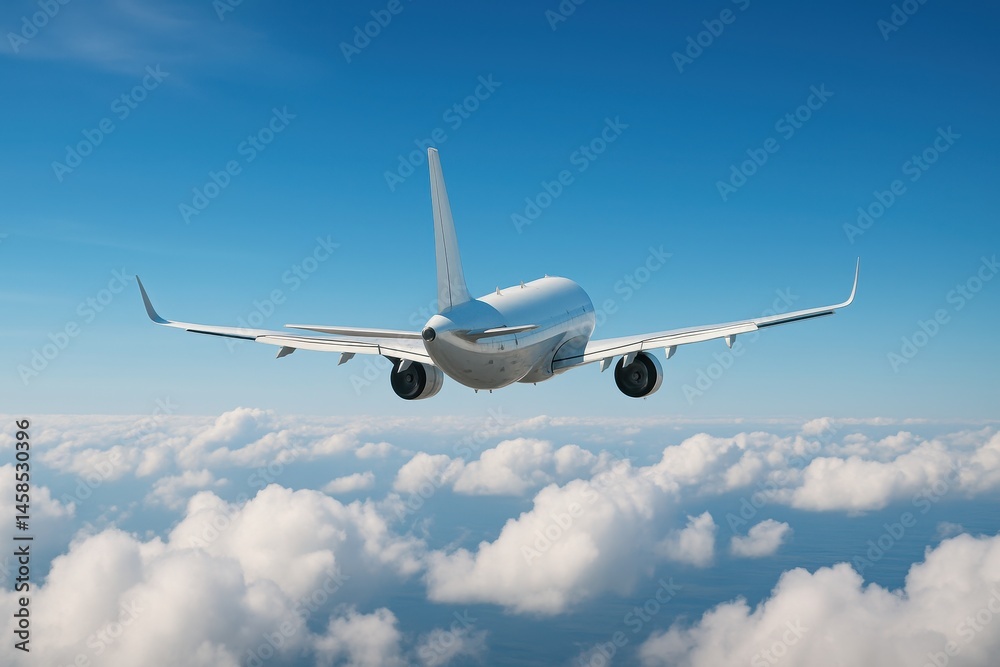Obraz premium Airplane Flying Over Clouds Against Clear Blue Sky During Daylight