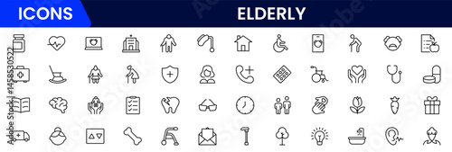 Elderly icon set. elderly care, pension, vision loss, and more. line icon style. old age element vector illustration