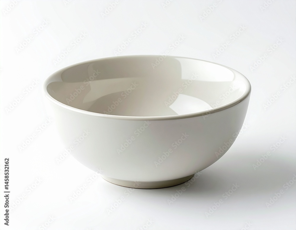 A simple, clean image of a white ceramic bowl, ideal for serving soup or cereal. It's empty and sits on a white background A simple, clean image of a white ceramic bowl, ideal for serving soup or cereal. It's empty and sits on a white background