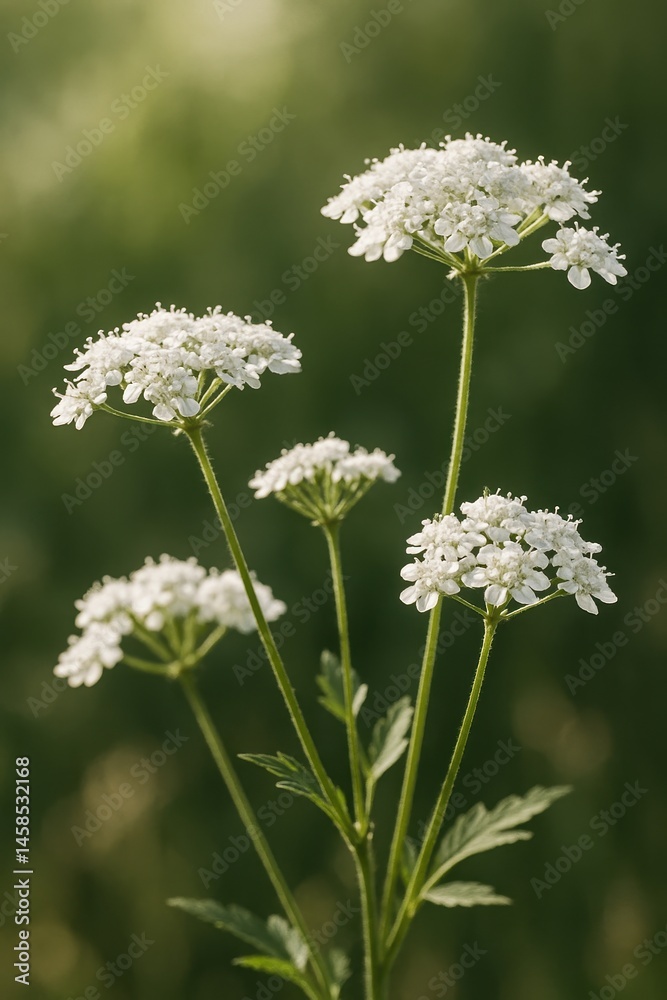 Delicate White Flowers Growing Naturally in a Green Field Setting