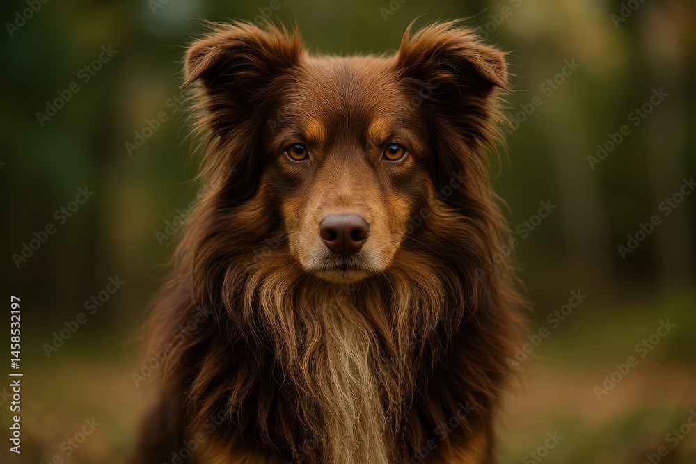 Majestic Brown Dog with Fluffy Fur in Soft Natural Background