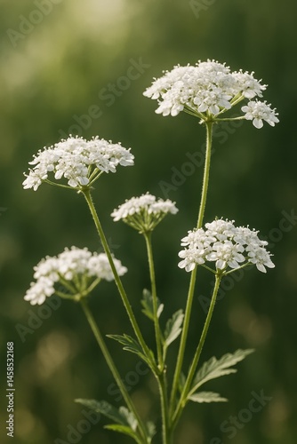 Obraz na płótnie Delicate White Flowers Growing Naturally in a Green Field Setting w salonie