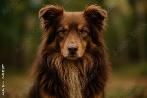 Obraz na płótnie Majestic Brown Dog with Fluffy Fur in Soft Natural Background w salonie