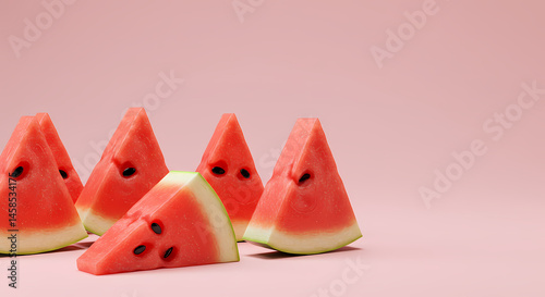 Juicy Watermelon Slices on Pink Background
