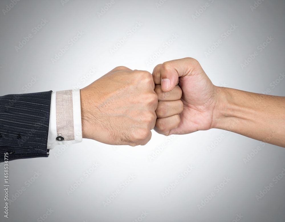 Obraz premium Two fists colliding represent economic confrontation.