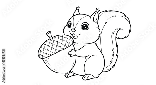 Thankful Squirrel Holding An Acorn Coloring Page Activity For Children