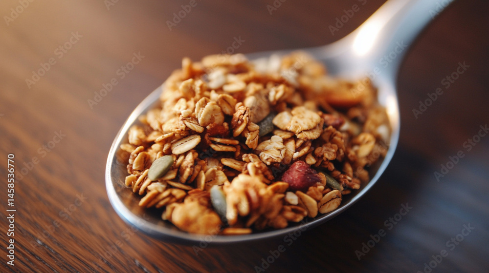 selective focus on roasted oats on the spoon with blur background.ai selective focus on roasted oats on the spoon with blur background.ai