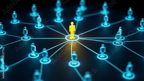 3D motion graphic animation network of yellow people growing rapidly into a social media or community with internet referral and multi level marketing (MLM) business concept in 4k ultra HD