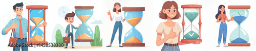 vector young man and woman holding hourglass