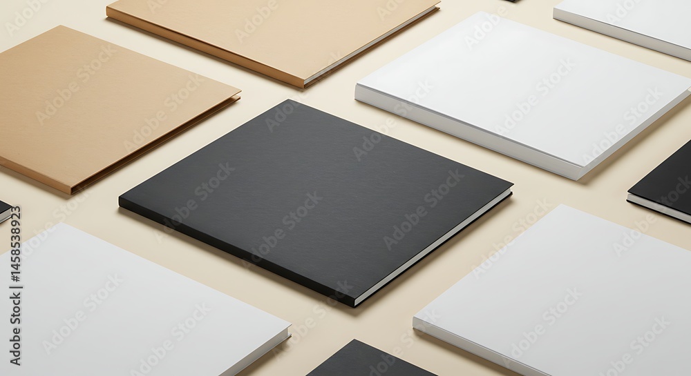 Fototapeta premium Arrangement of square notebooks in diverse colors for graphic presentation
